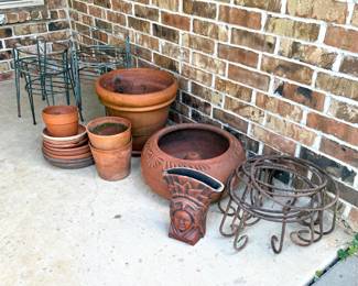Terracotta Pot and Wrought Iron Plant Stand Lot 