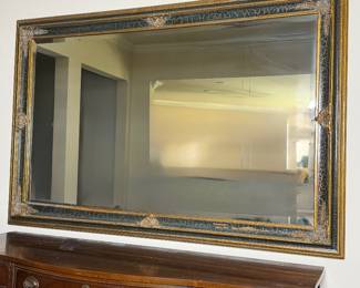 Large Beveled Wall Mirror with Ornate Frame 
