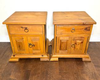 Pair of Rustic Pine Nightstands With Iron Pulls 