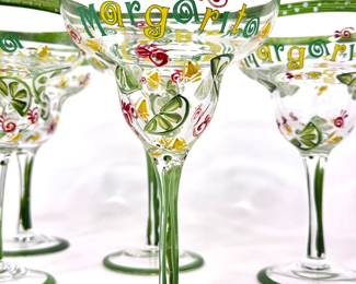 Set of 6 Hand Painted Margarita Glasses 