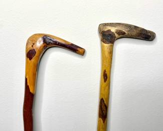 2 Hand Carved Walking Sticks 