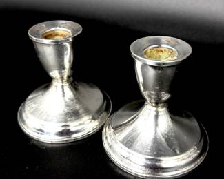 Set of 2 Weighted Silver Candlestick Holders 