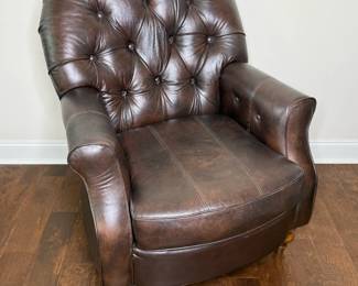 Leather Tufted Back Armchair With Wooden Legs 