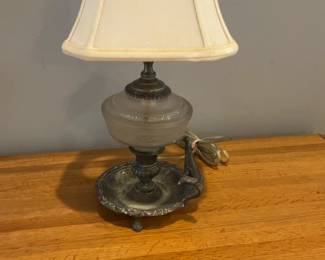 Vintage Frosted Glass and Ornate Metal Table Lamp