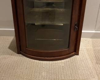 Vintage Half-Round Wood and Glass Display Cabinet with Marble Top