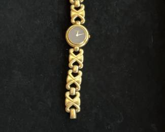 Gruen Ladies Gold Tone Quartz Watch with X-Link Bracelet