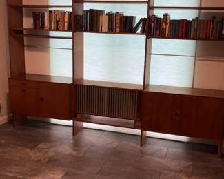 Mid-Century Modern Teak Wall Unit Bookshelf 108” x 16” x 80”