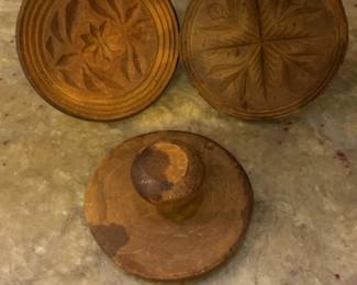 Vintage Hand-Carved Wooden Butter Stamps - Set of 3
