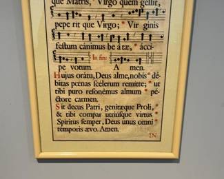 Framed Latin Gregorian Chant Sheet Music