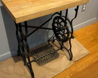 Industrial Style Butcher Block Top Sewing Machine Base Table 27 x 15 x 31