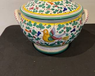 Deruta Style Hand-Painted Ceramic Tureen with Lid
