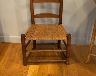 Antique Queen Anne Ladder Back Chair with Rush Seat