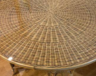 Round Wicker and Rattan Dining Table with Glass Top 42 x 31