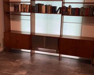 Mid-Century Modern Teak Wall Unit Bookshelf 108” x 16” x 80”