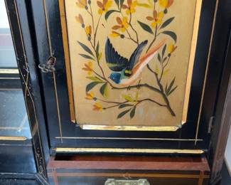 Antique Victorian Aesthetic Movement Black Lacquer Secretary Desk