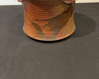 Rustic Earth Tone Stoneware Planter Pot with Decorative Handles