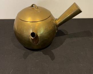 Mid-Century Hong Kong Brass Spherical Teapot with Side Handle
