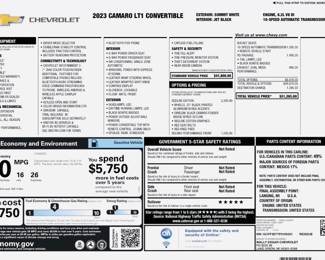 Window Sticker - Camaro LT1 Convertible 21,600 miles