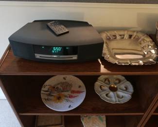 bookcase  with  decor  and  silverplate