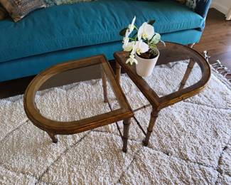 Bamboo and glass table. Part of a set of 3. The large square piece is pictured elsewhere.