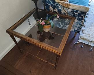 Bamboo and glass table. Part of a set of 3. The two smaller pieces are pictured elsewhere.