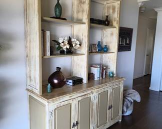 Distressed cream and sage hutch.