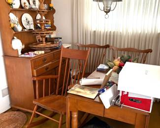 Complete drop leaf maple dining set with hutch