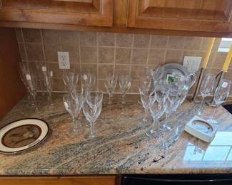 Baccarat champagne flutes with boxes; other Baccarat stemware
