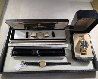 Antique and vintage wrist watches including a gentlemen's gold Jules Jurgensen watch, a ladies Omega watch, Seiko watch