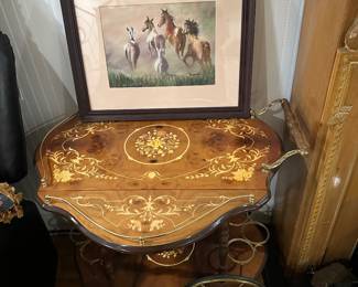 Wooden inlay serving cart