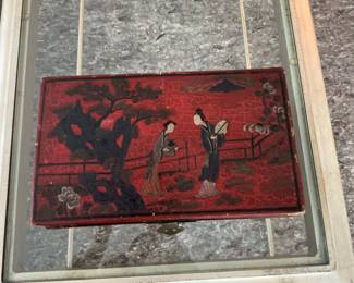 Antique Chinese Red Lacquer Figural Scene Box