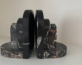 Art Deco Black and Gold Marble Bookends