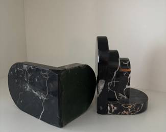 Art Deco Black and Gold Marble Bookends