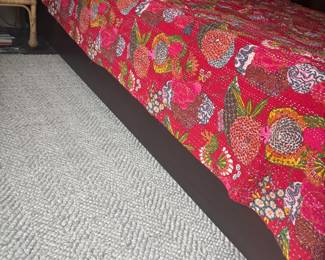 Indian Kantha Quilt with Abstract Floral and Fruit Motifs