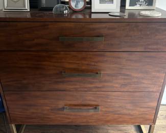 Mid-Century Modern Walnut Dresser with Brass Frame