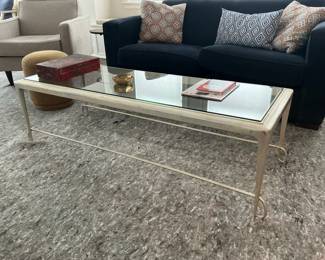 Hollywood Regency Style Gilt Iron Coffee Table with Glass Top