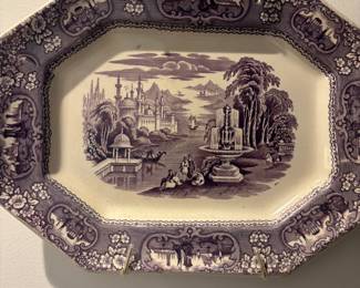 Purple Transferware Octagonal Plate - Acropolis Pattern