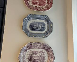 Victorian Transferware Platters and Plates in Various Colors and Patterns