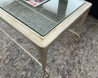 Hollywood Regency Style Gilt Iron Coffee Table with Glass Top