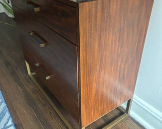 Mid-Century Modern Walnut Dresser with Brass Frame