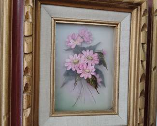 Multi panel painted 3d flowers.