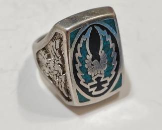 Rare vintage Harley Davidson sterling turquoise men's ring.
