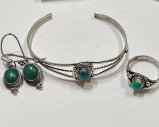 Sterling and malachite set 