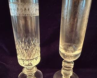 Vintage Etched Crystal Champagne Flutes with Gold Rim Style