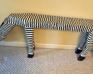 Hand-Painted Folk Art Zebra Bench