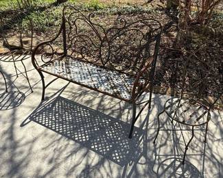 Wrought Iron Scrollwork Garden Bench and Chairs Set