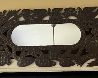 Haitian Metal Art Mirror with Birds and Foliage
