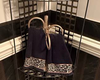 Wrought Iron 3-Tier Corner Shelf with Towel Holder