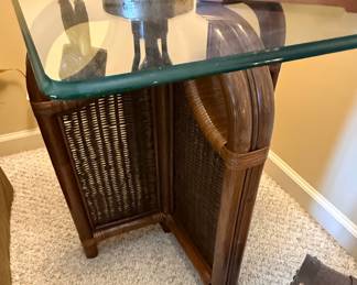 Vintage Rattan and Glass Console Table