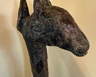 African Style Giraffe Sculpture with Cowrie Shell Base